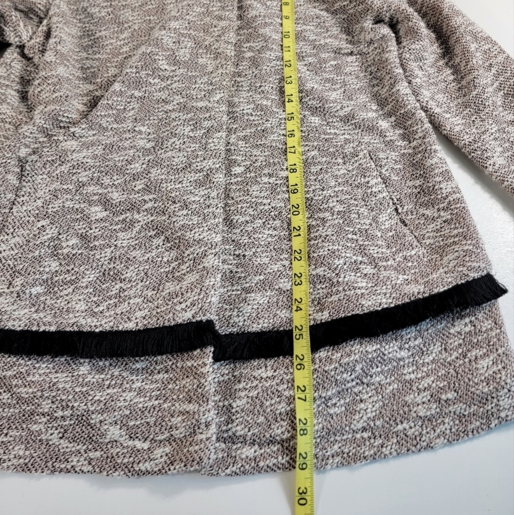 LOGO BY LORI GOLDSTEIN BOUCLE COATIGAN W/FRINGE DETAIL GRAY medium M - Picture 9 of 10